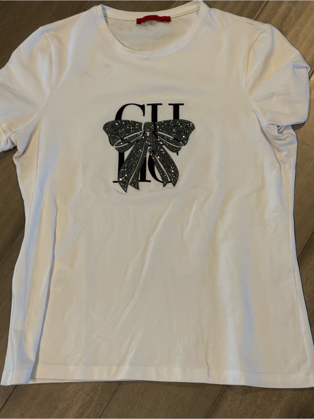 Carolina Herrera CH White Sparkle Bow Graphic Tee
